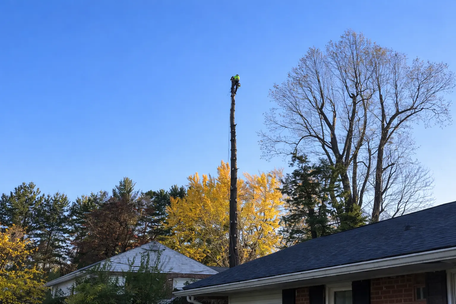 Arborist at work removing a tree in Warrenton VA