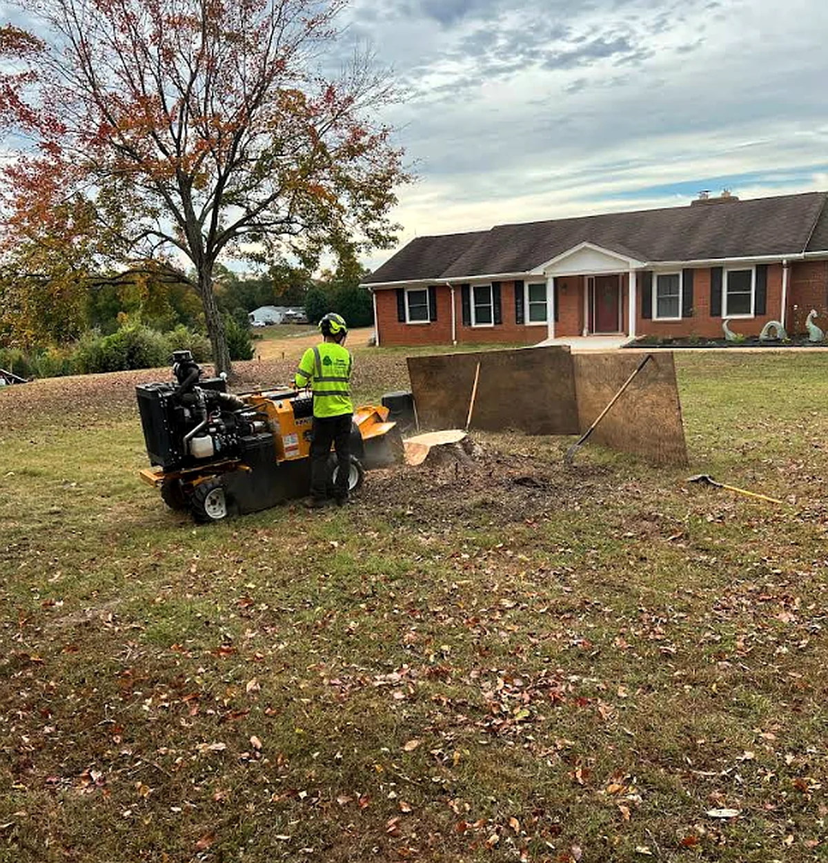 Stump grinding equipment removing a tree stump in Warrenton VA