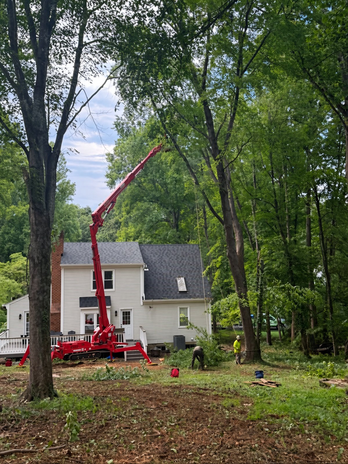 Spider lift used for tree trimming in tight-access areas in Warrenton VA
